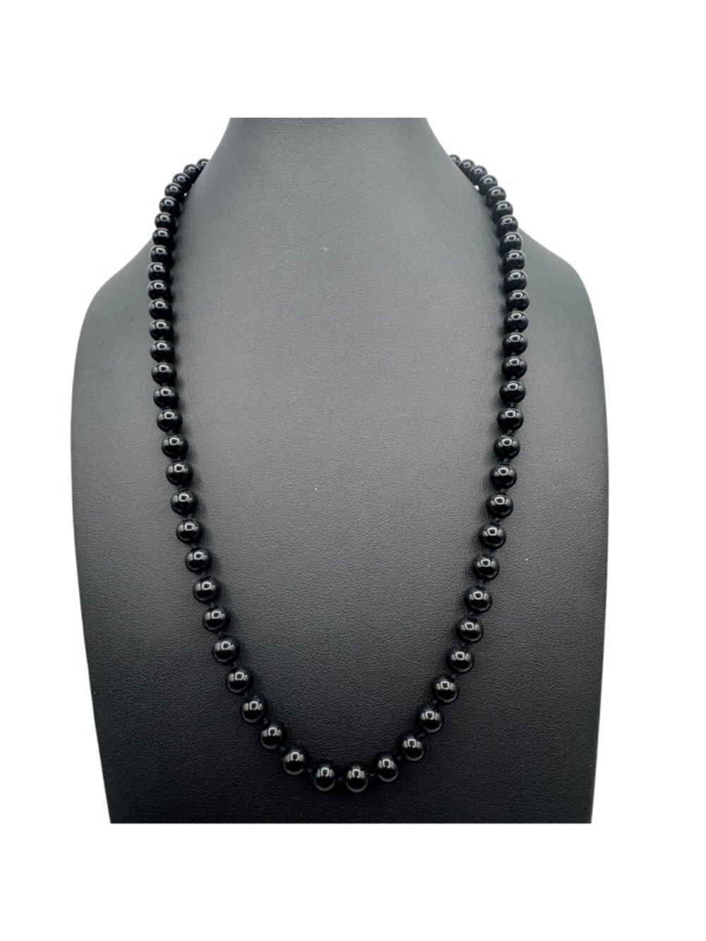 Vintage Monet Black Glass Bead Necklace 24" 8mm Hand Knotted Classic Old Money - Picture 6 of 6